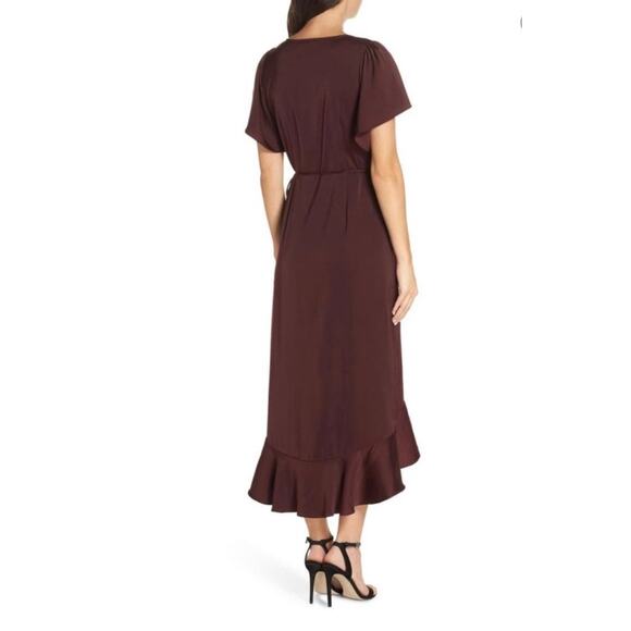Chelsea28 Burgundy Maroon Flutter Sleeve Ruffle V-Neck Wrap Dress S - Picture 2 of 16